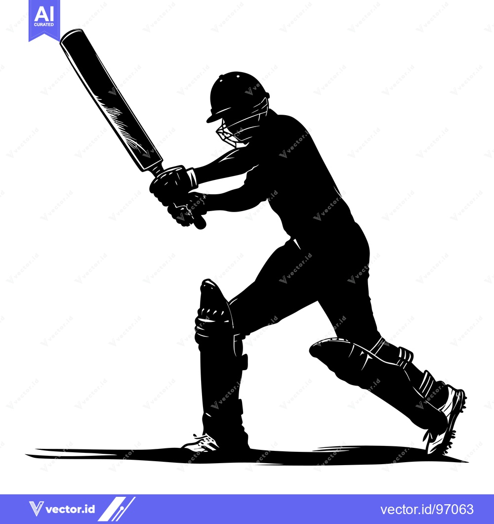 Premium Vector dari Silhouette of a Cricket Player Swinging a Bat