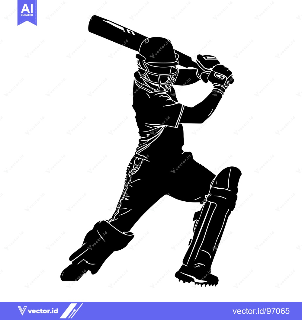 Premium Vector of Silhouette of a Cricket Player Swinging a Bat