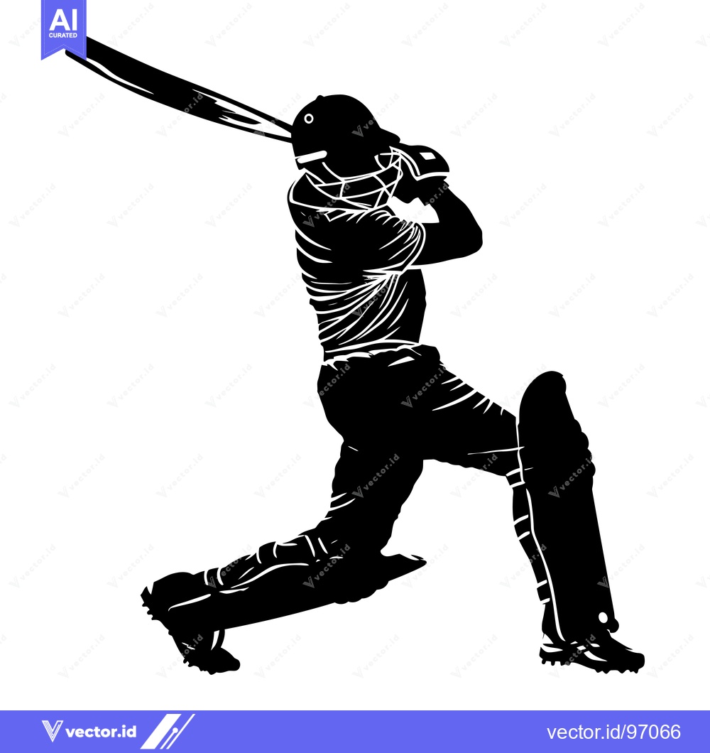 Premium Vector dari Black and White Silhouette of a Cricket Player Swinging a Bat