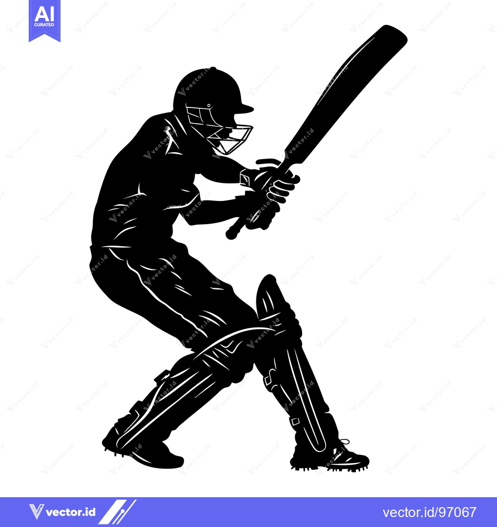 Premium Vector of Silhouette of a Cricket Player Batting in Action