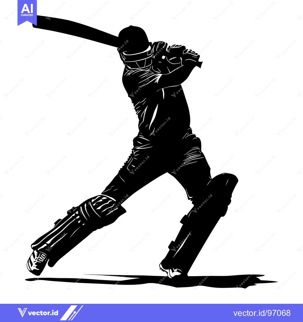 Premium Vector dari Silhouette of a Cricket Player Swinging a Bat