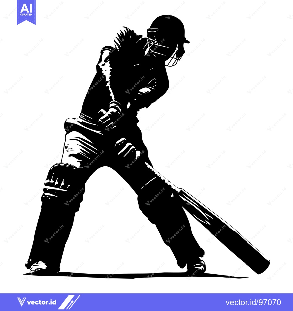 Premium Vector dari A Cricket Player in a Batting Stance, Silhouetted