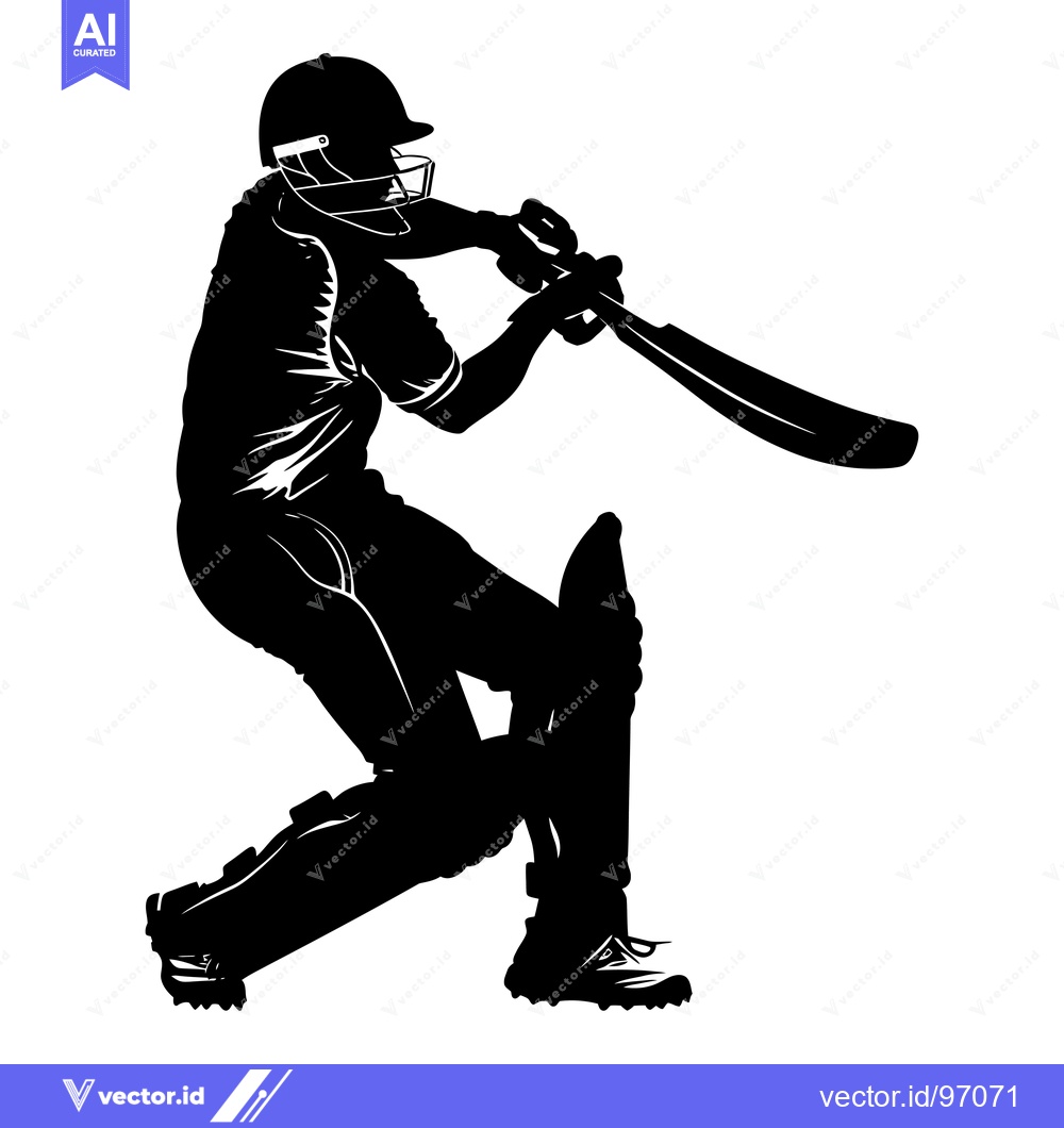 Premium Vector dari Cricket Player Silhouette Swinging Bat in Defensive Stance