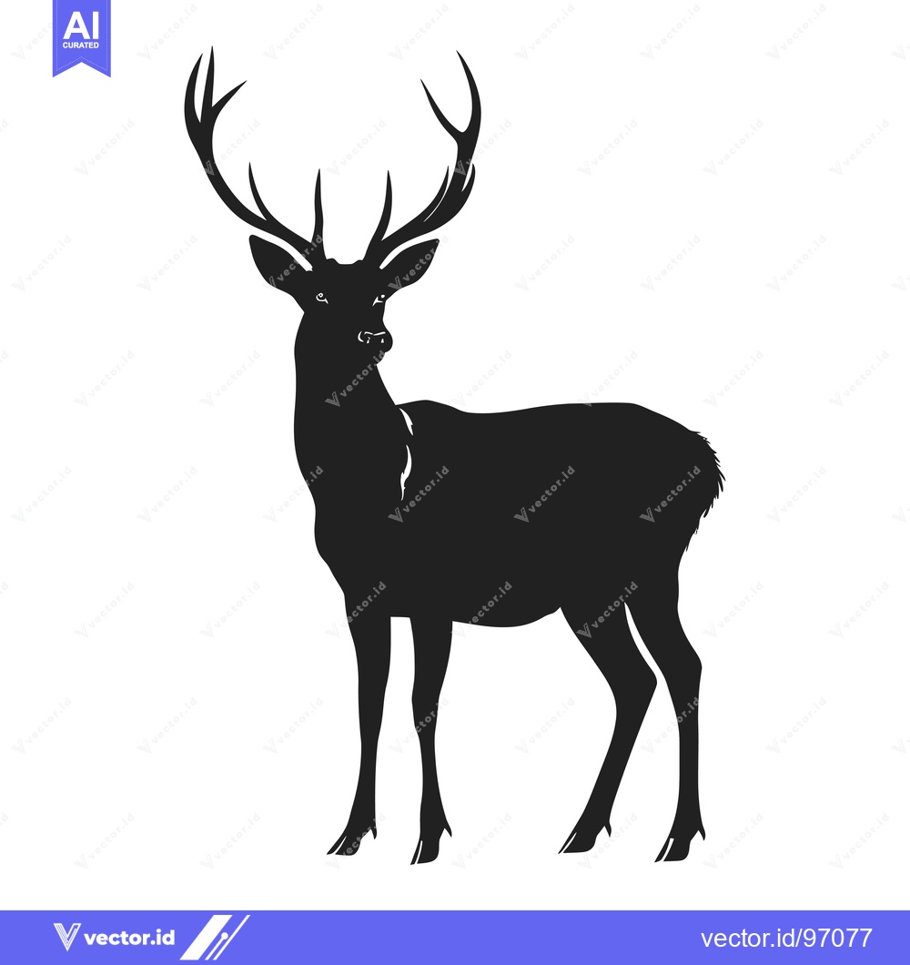 Premium Vector dari Black Silhouette of a Standing Deer with Antlers
