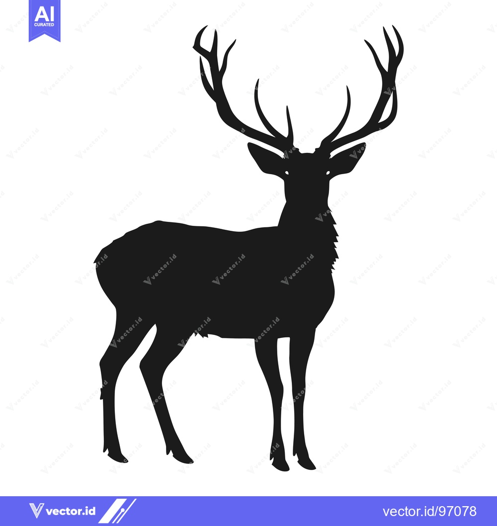 Premium Vector of Black Silhouette of a Standing Deer with Large Antlers