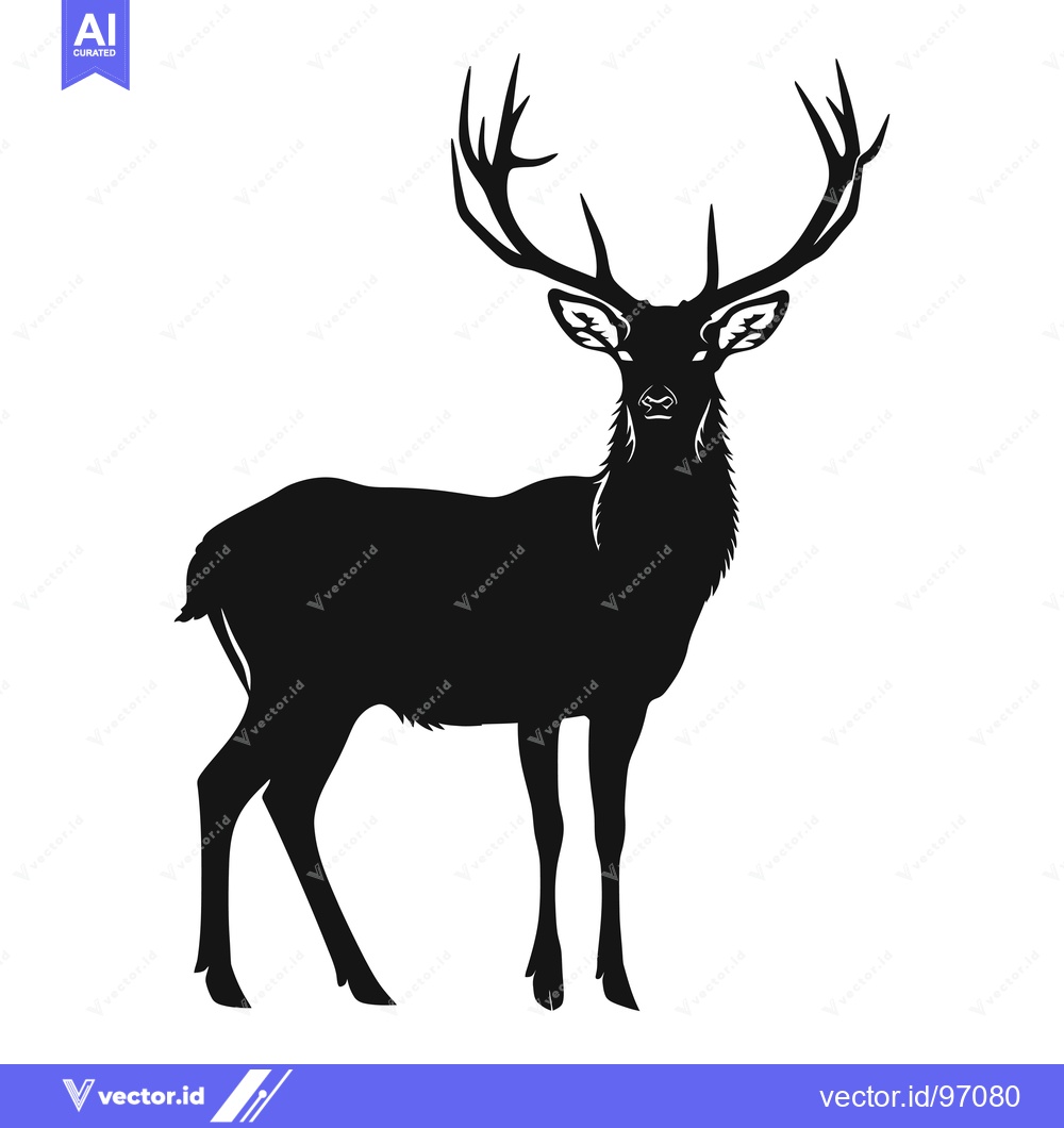 Premium Vector dari Black Silhouette of a Deer with Large Antlers