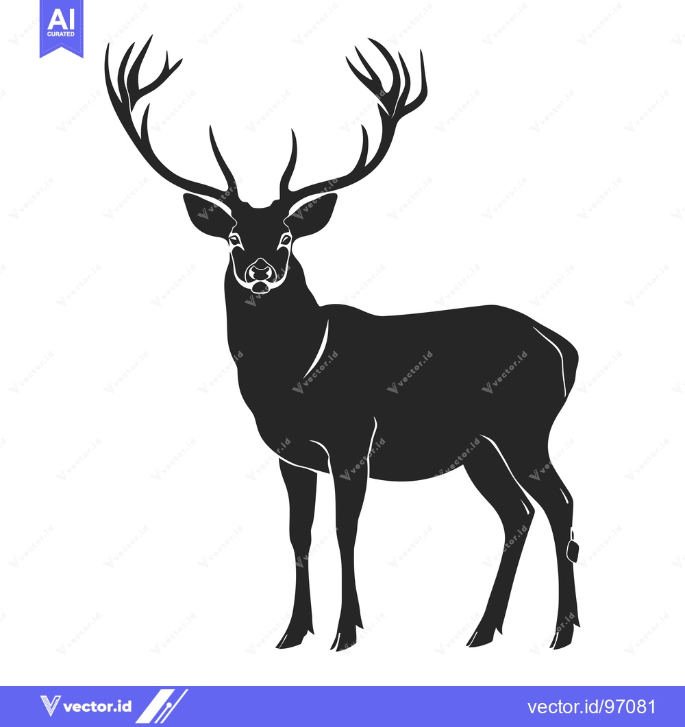Premium Vector dari Black Silhouette of a Standing Deer with Antlers