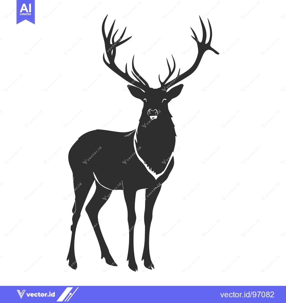 Premium Vector of Black Silhouette of a Standing Deer with Large Antlers