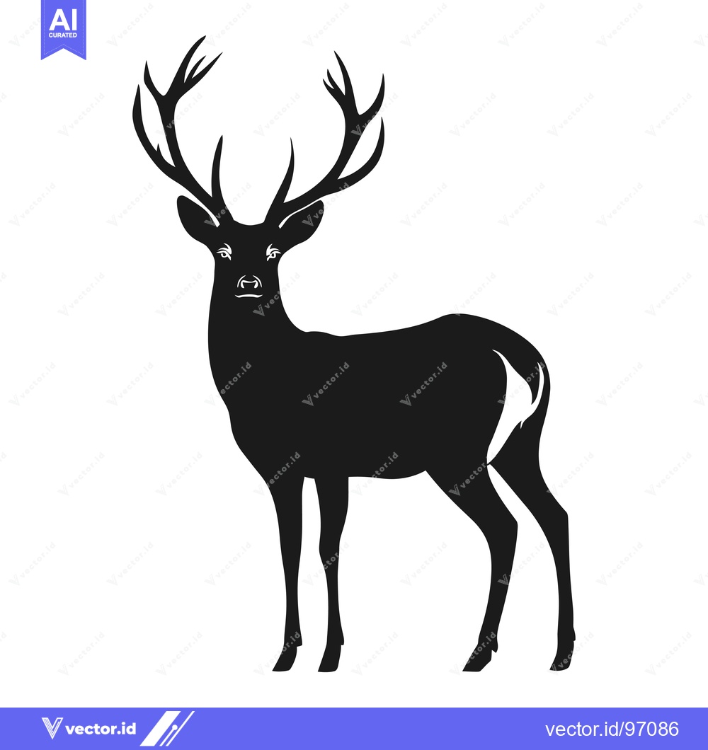 Premium Vector dari Black Silhouette of a Standing Deer with Large Antlers