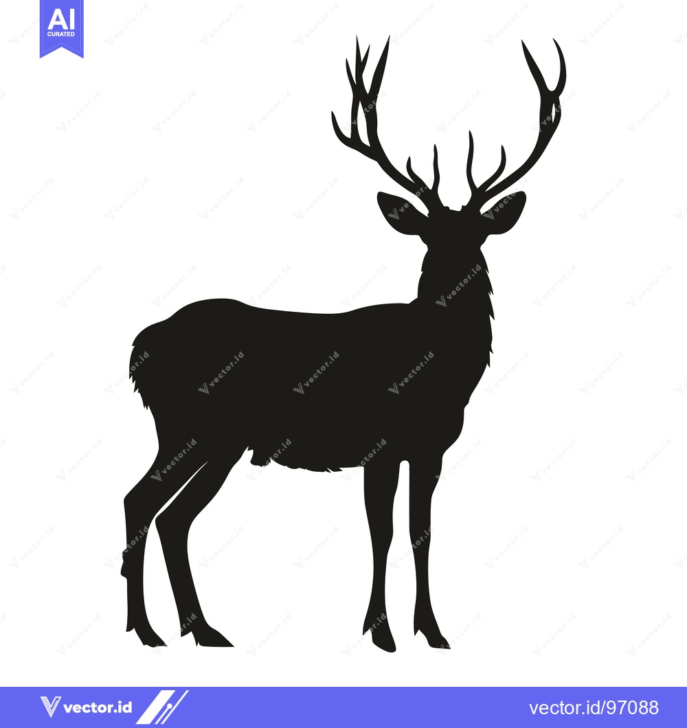 Premium Vector of Black silhouette of a standing deer with large antlers