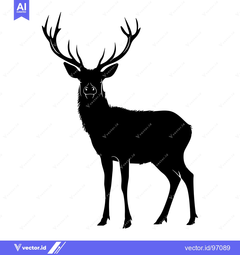 Premium Vector dari Black Silhouette of a Standing Deer with Large Antlers