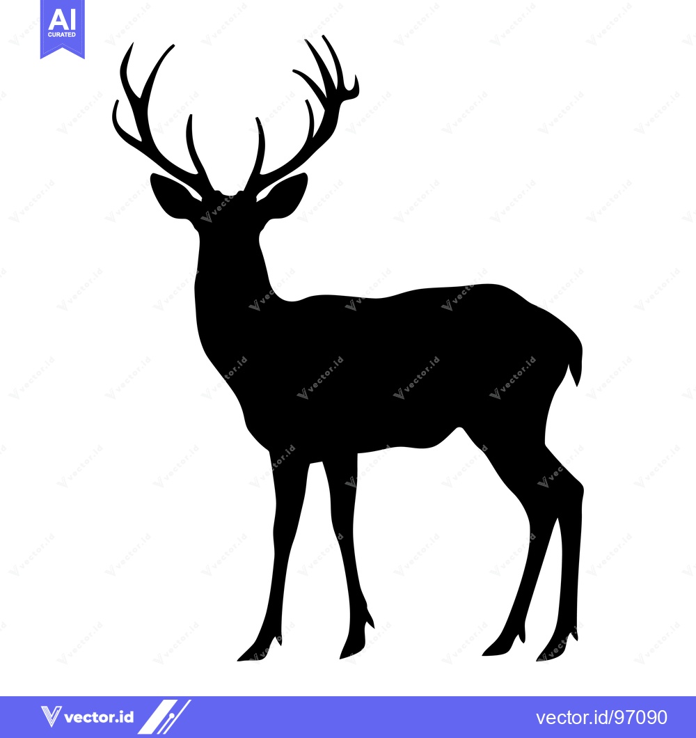 Premium Vector of Black Silhouette of a Standing Deer with Antlers