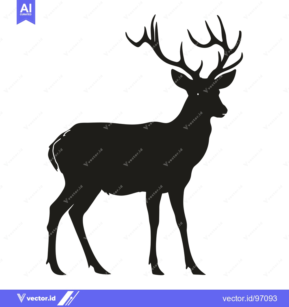 Premium Vector dari Black silhouette of a deer with large antlers standing on white backgr