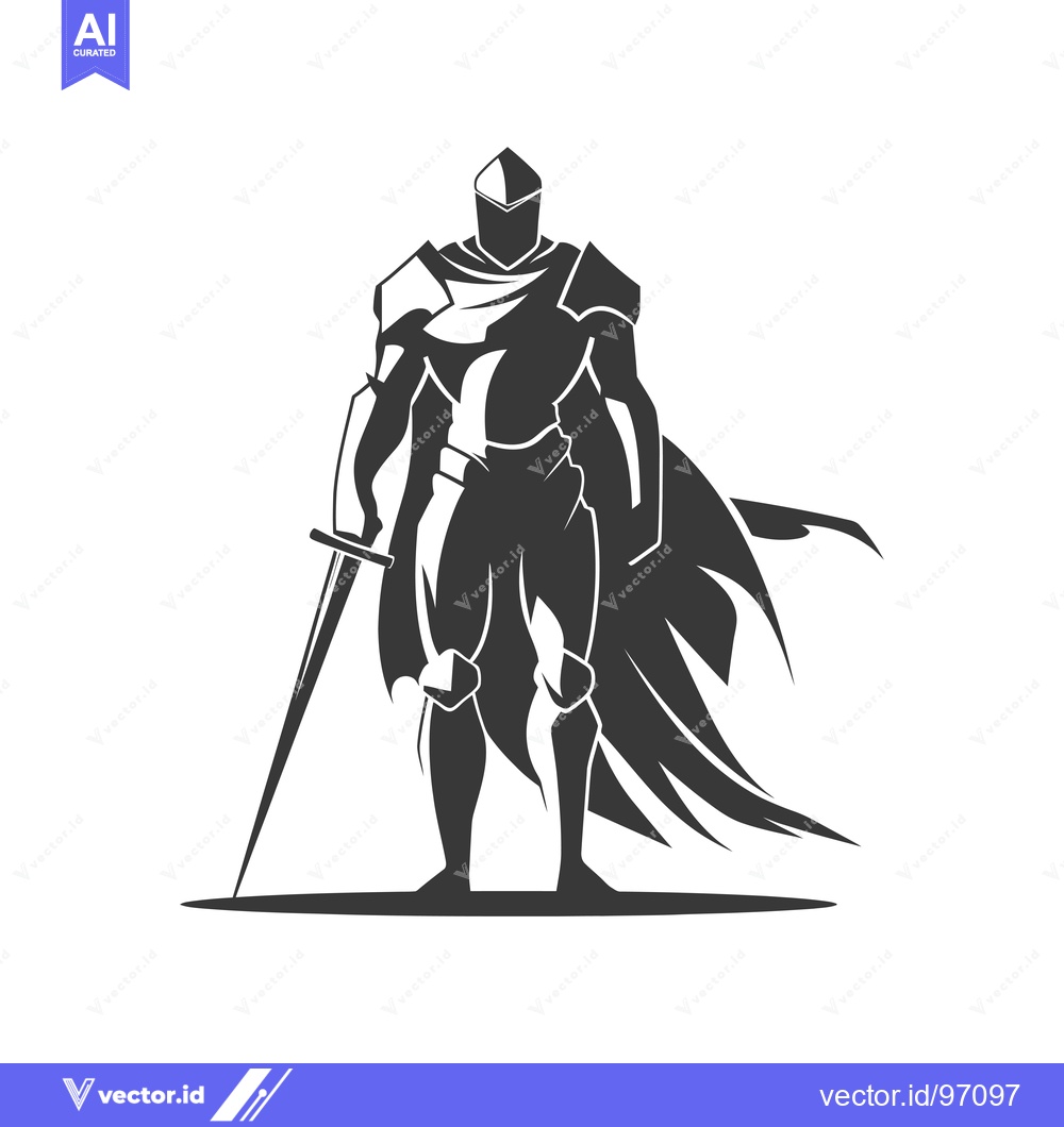 Premium Vector of Silhouetted Knight Standing with Sword and Cape