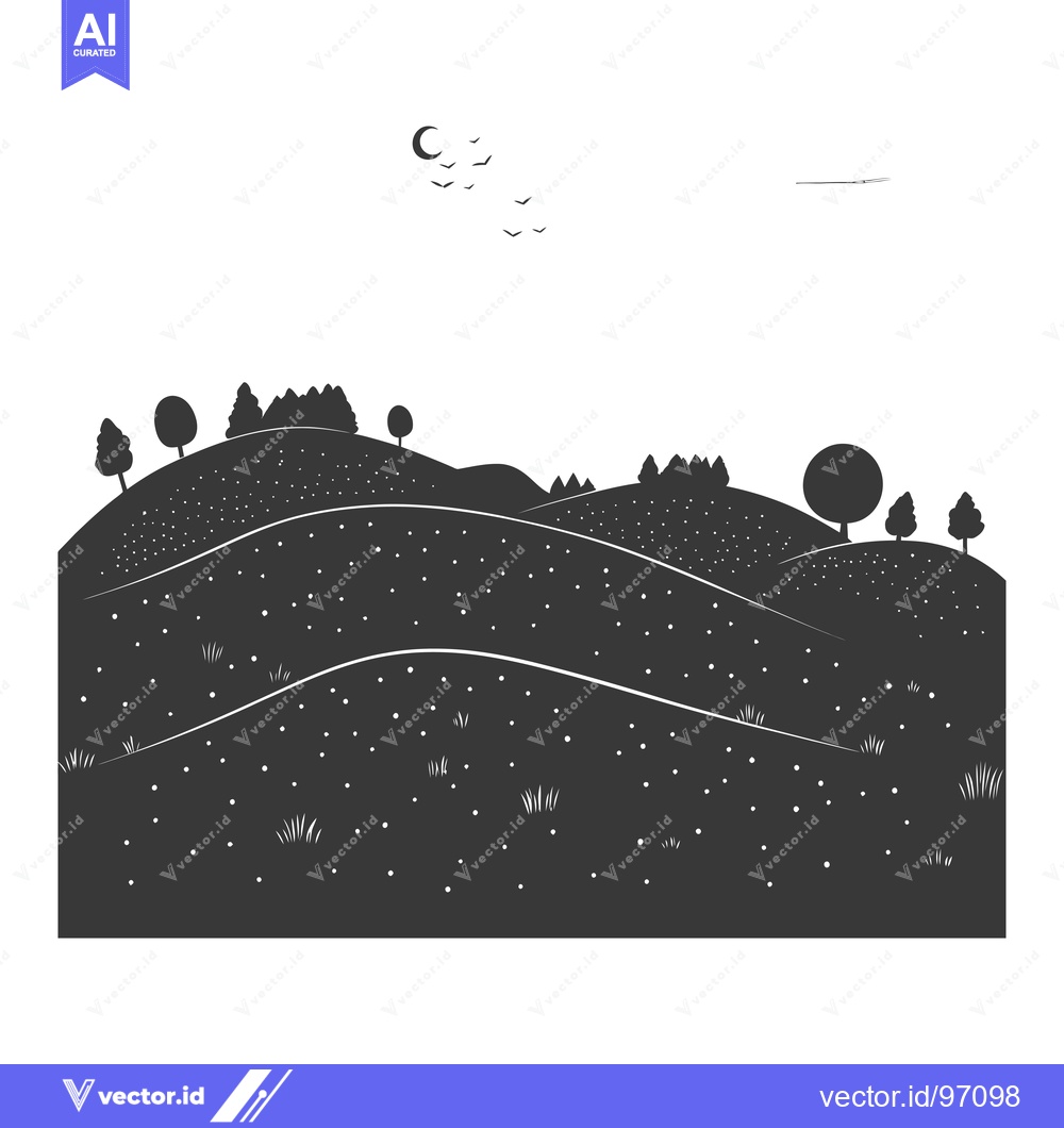 Premium Vector dari Silhouetted Nighttime Landscape with Rolling Hills and Trees