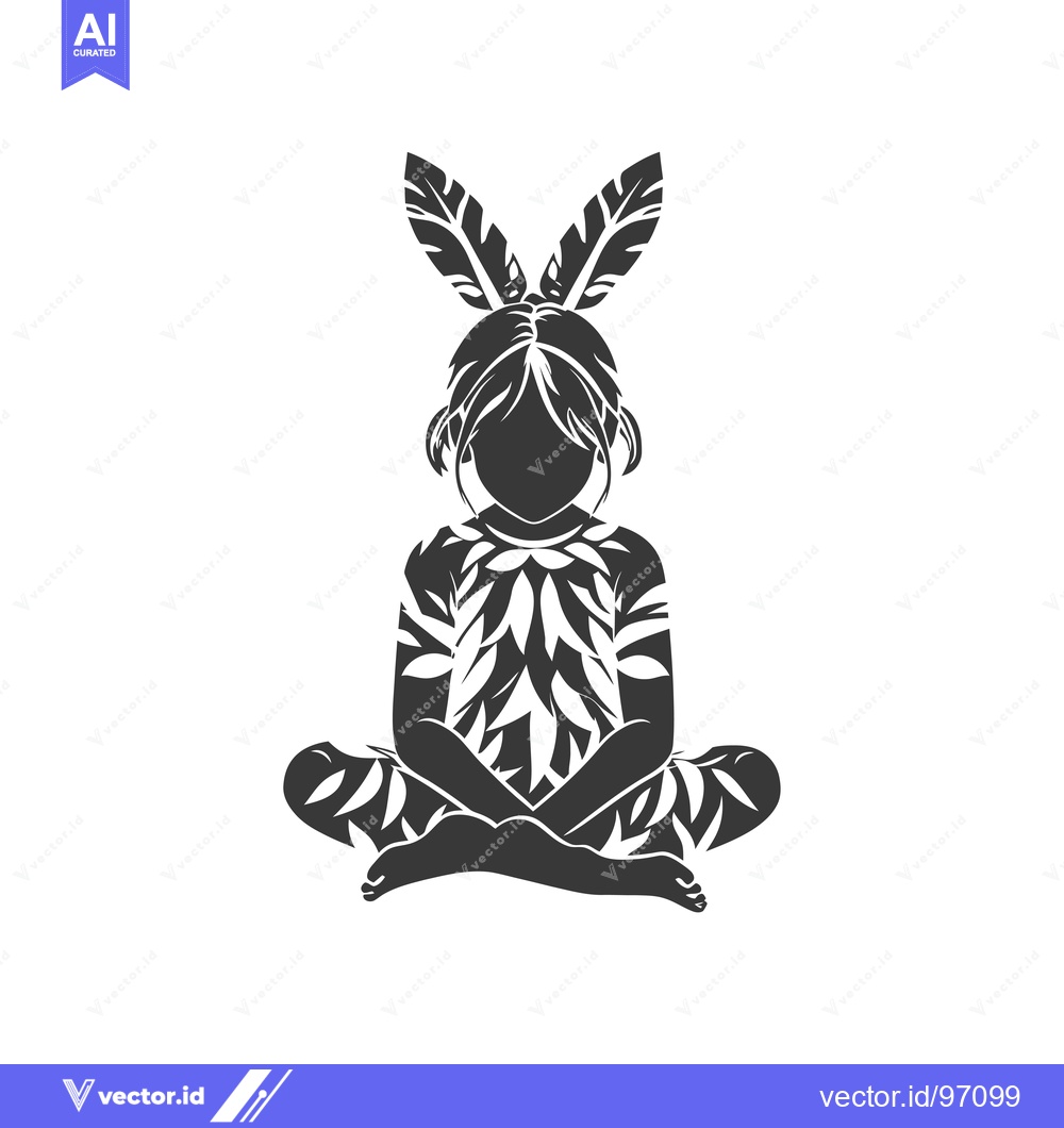 Premium Vector dari Silhouetted Person in Leaf-Patterned Clothing with Feathers on Head