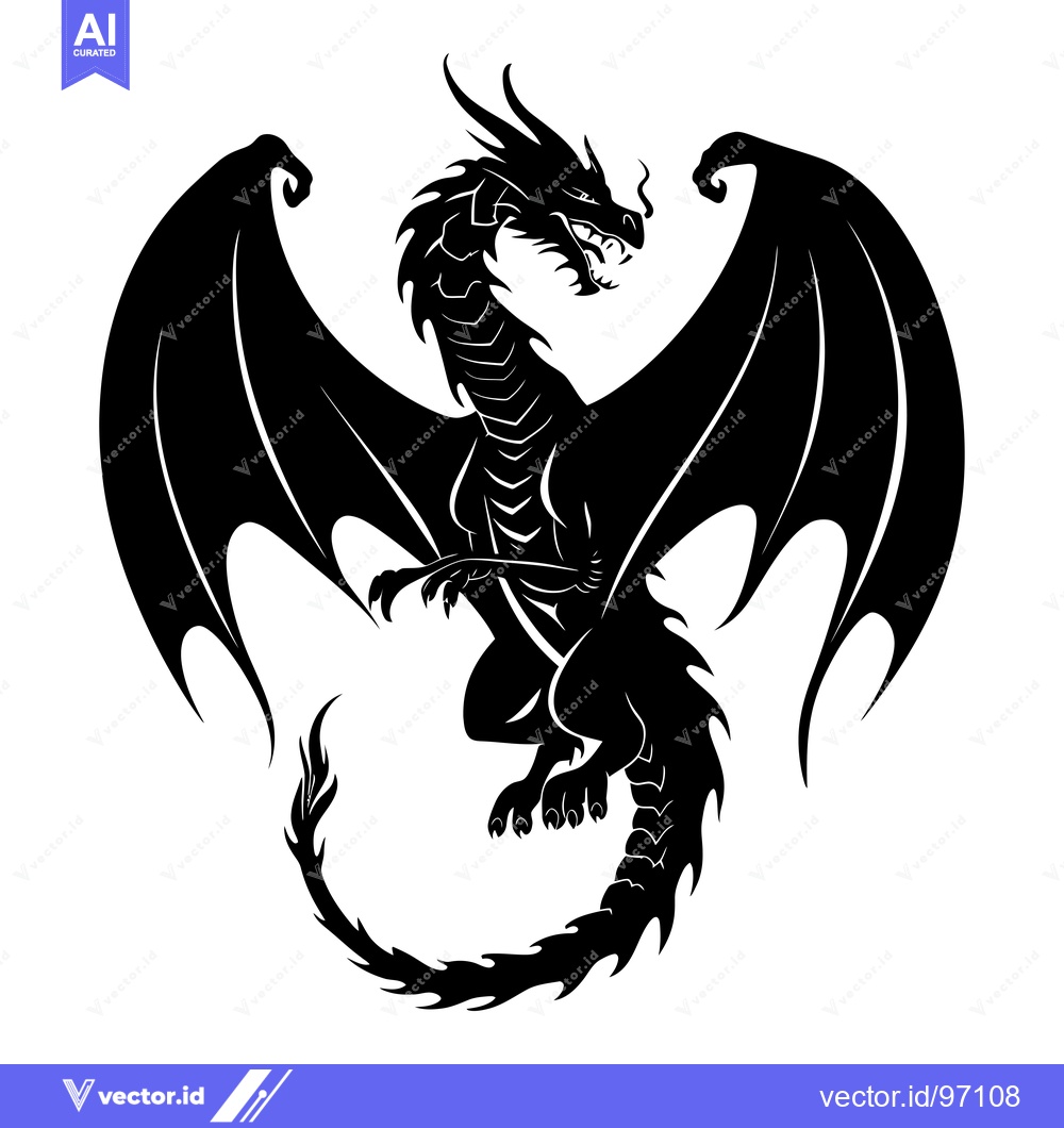Premium Vector of Black silhouette of a dragon with wings spread
