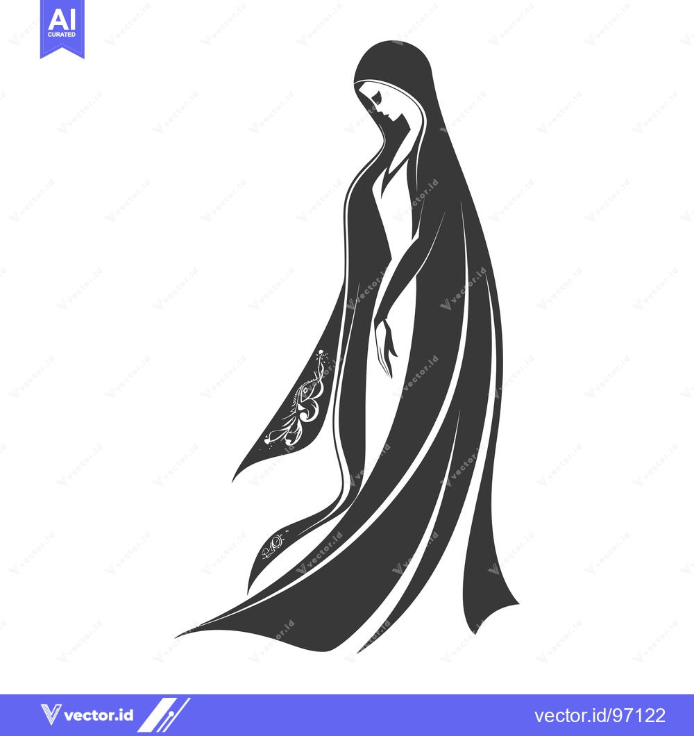 Premium Vector dari Silhouetted Woman in a Flowing Cloak with an Ornate Design