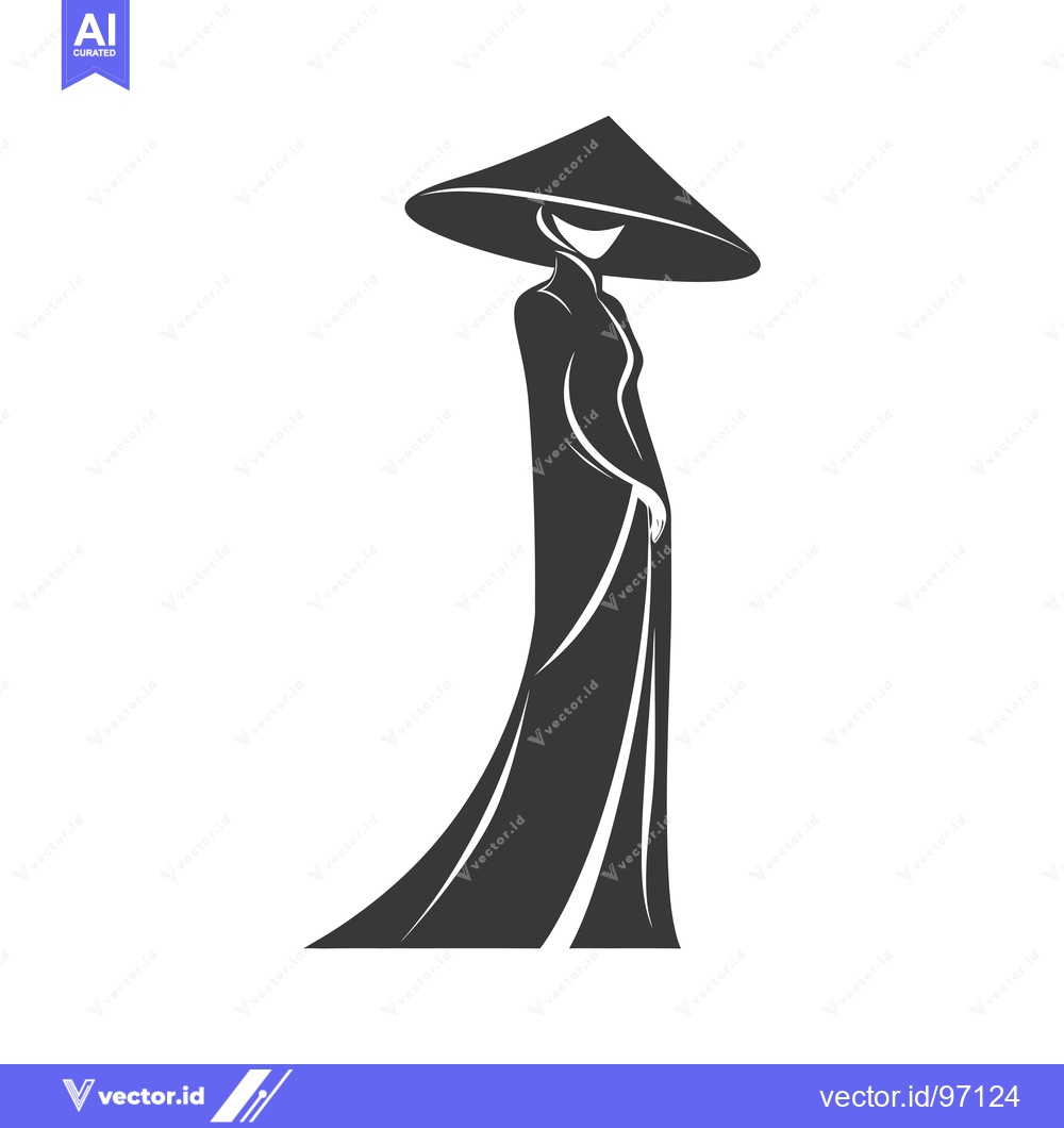 Premium Vector of Silhouetted Woman in Traditional Vietnamese Dress and Conical Hat