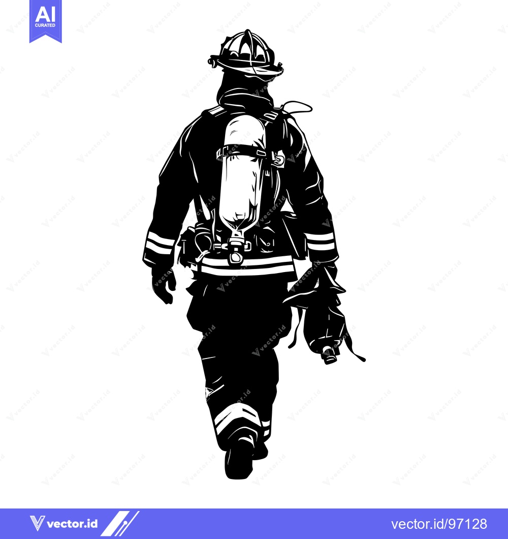 Premium Vector dari Silhouette of a Firefighter Walking Away from the Camera