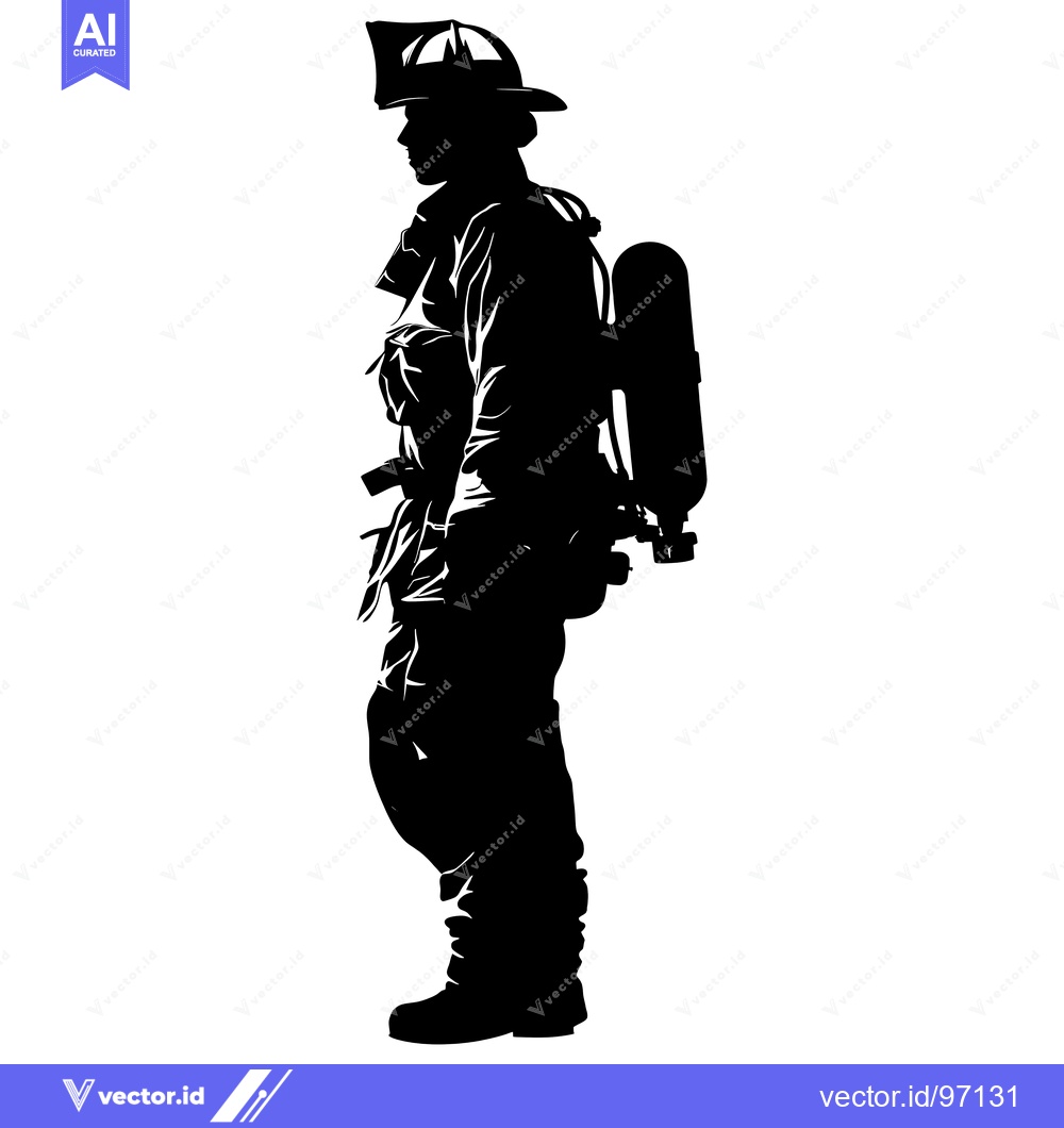 Premium Vector of Silhouette of a firefighter standing with a tank on their back