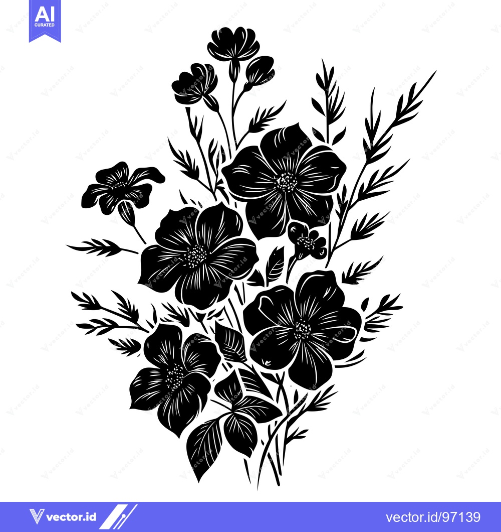 Premium Vector dari Black and White Silhouette of a Flower Bouquet