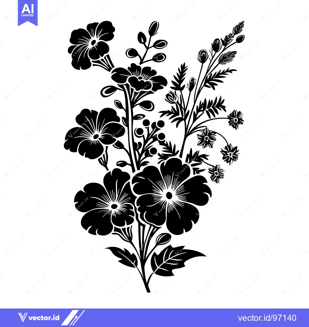 Premium Vector of Black and White Silhouette of a Floral Arrangement