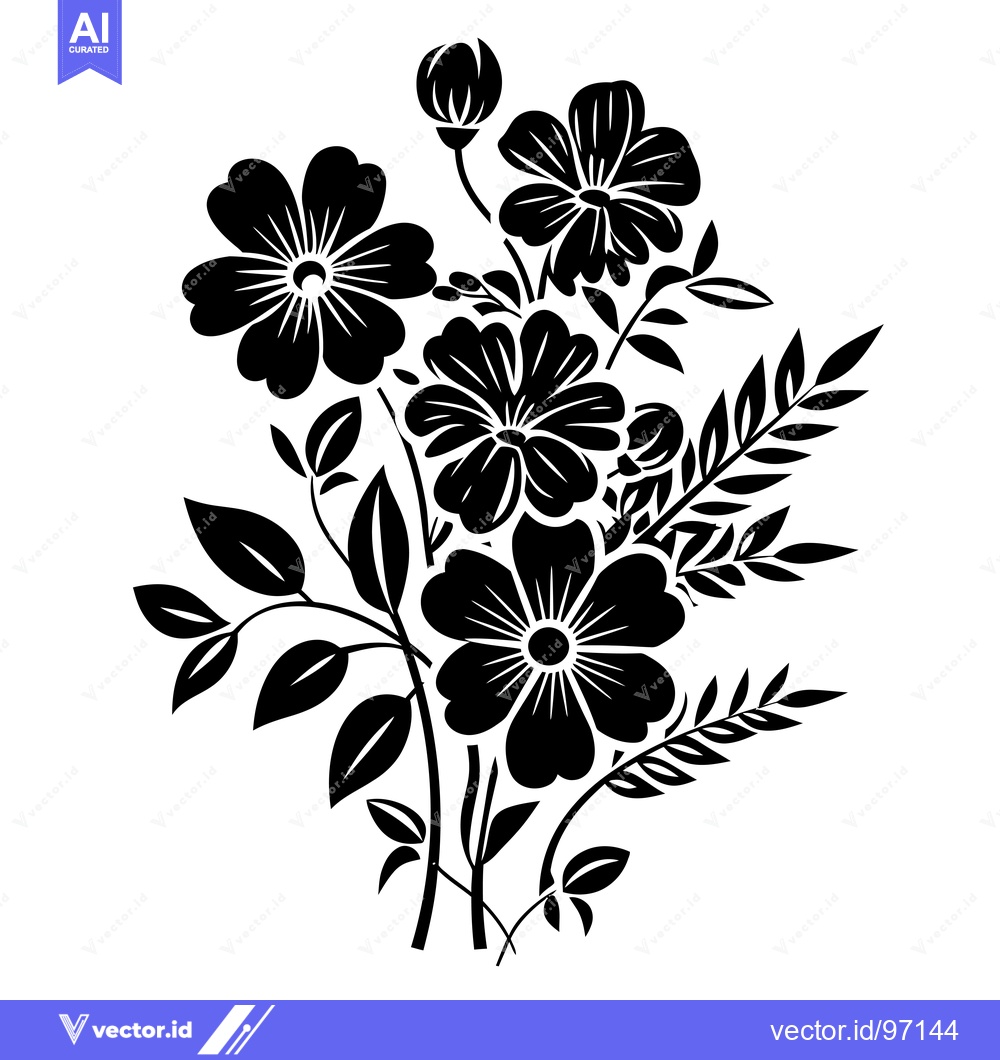 Premium Vector dari Black and White Silhouette of a Bouquet of Flowers