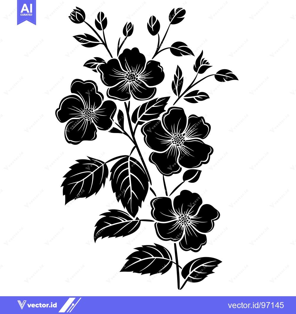Premium Vector dari Black and White Silhouette of a Flower Branch with Buds