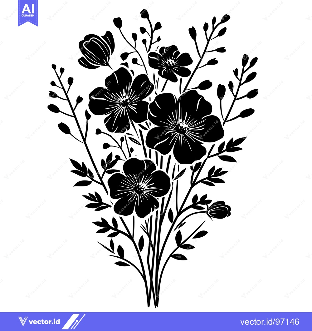 Premium Vector of Black and White Silhouette of Flowers and Branches