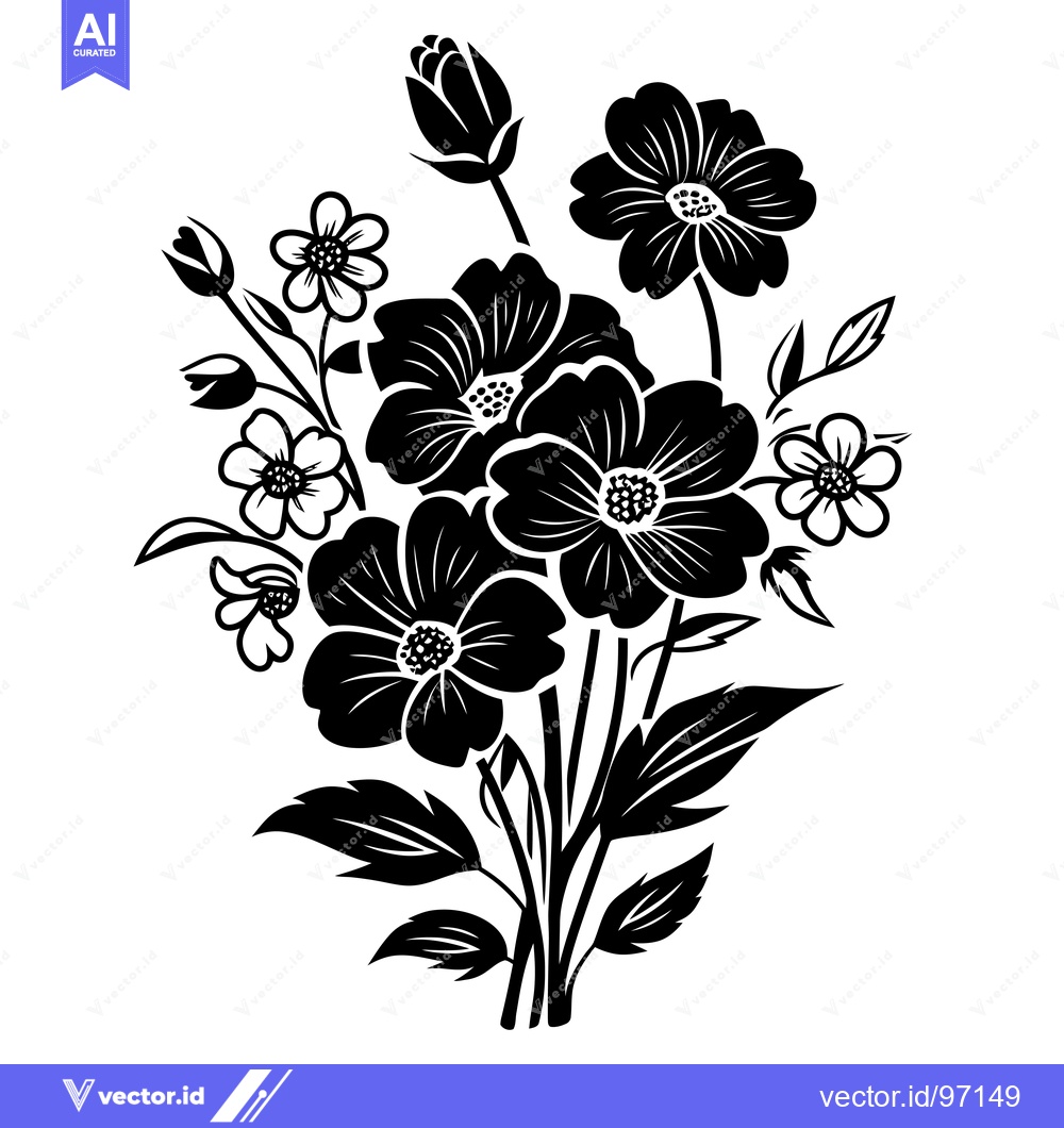 Premium Vector of Black and White Silhouette of a Flower Bouquet