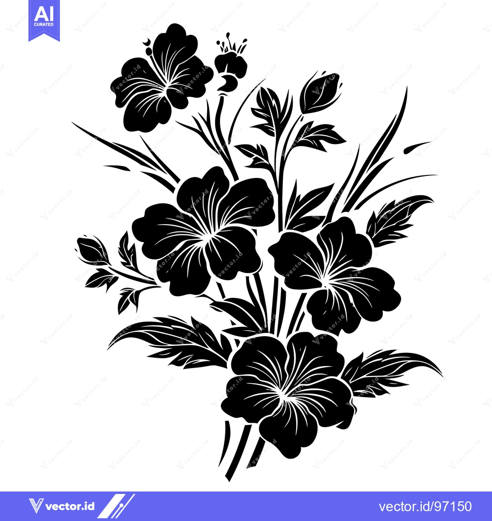 Premium Vector of Black and White Silhouette of a Bouquet of Flowers