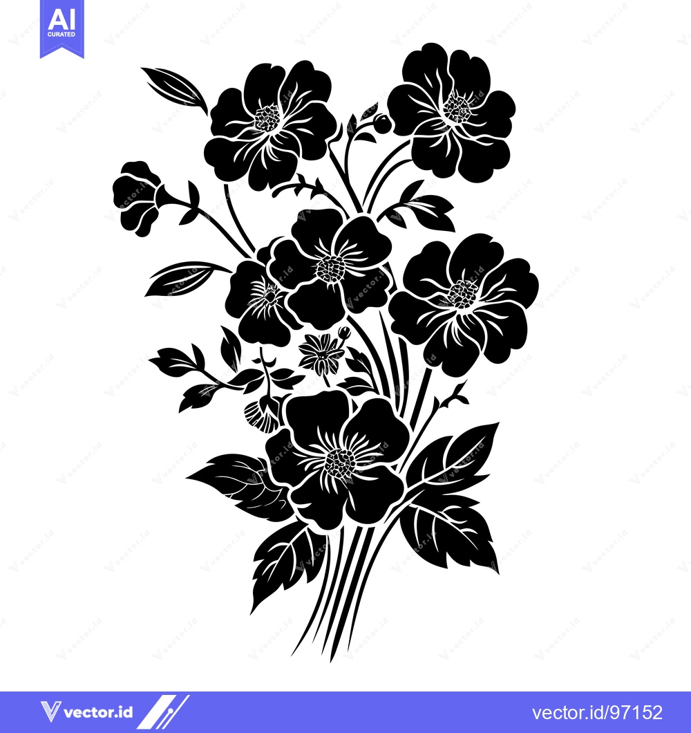 Premium Vector dari Black and White Silhouette of a Bouquet of Flowers