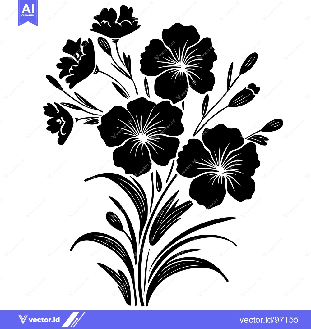 Premium Vector dari Black and White Silhouette of a Bouquet of Flowers