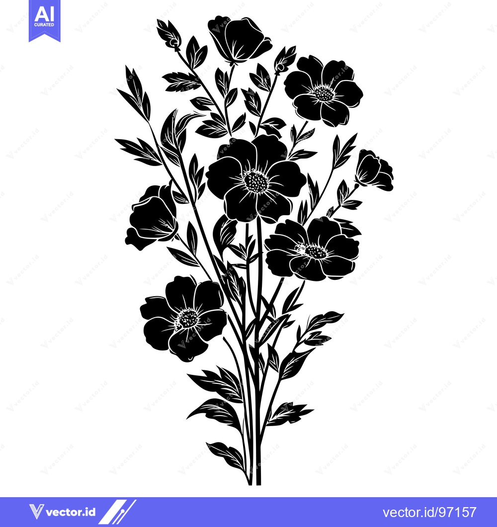 Premium Vector dari Black and White Silhouette of a Bouquet of Flowers