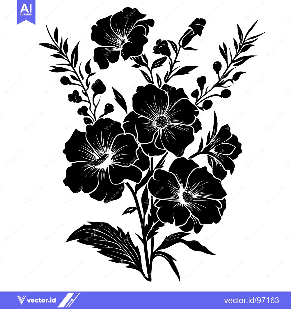 Premium Vector dari Black and White Silhouette of a Bouquet of Flowers