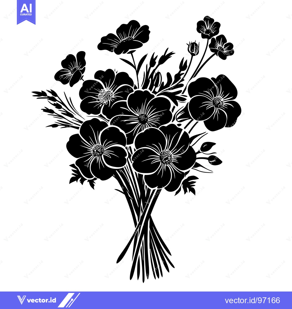 Premium Vector dari Black and White Silhouette of a Bouquet of Flowers