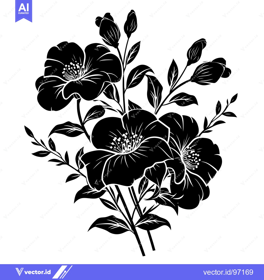 Premium Vector dari Black and White Silhouette of Flowers and Buds