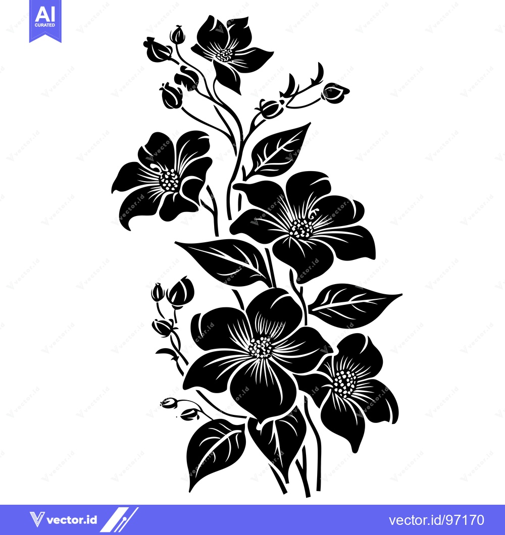 Premium Vector dari Black and White Silhouette of a Flower Bouquet