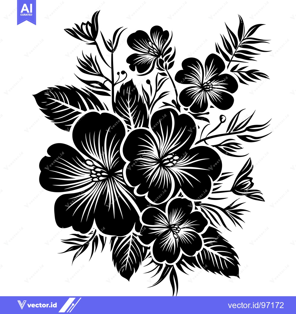Premium Vector dari Black and White Floral Arrangement with Detailed Leaves