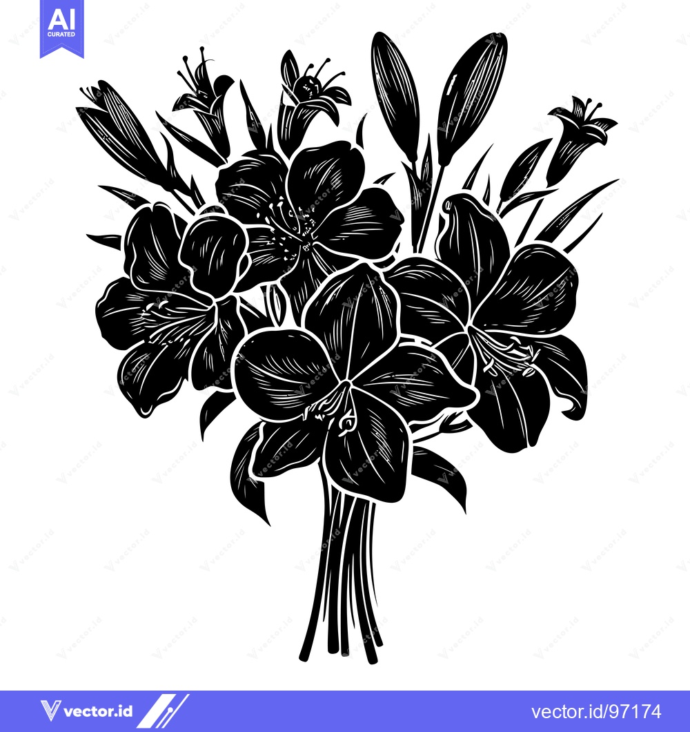 Premium Vector dari Black and White Silhouette of a Bouquet of Lilies