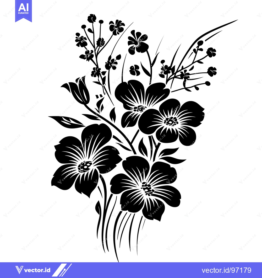 Premium Vector dari Black and White Silhouette of a Flower Bouquet
