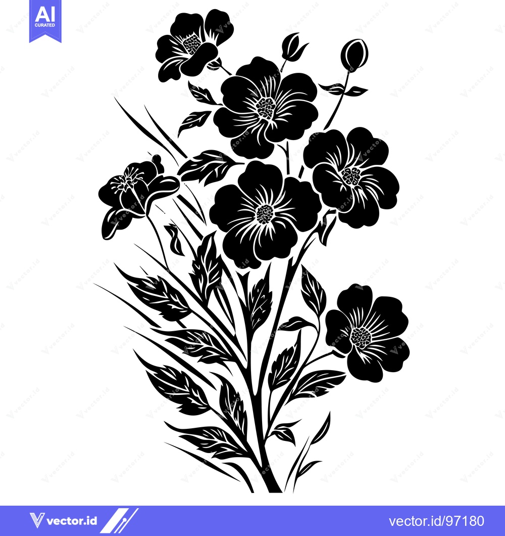 Premium Vector dari Black and White Silhouettes of a Bouquet of Flowers