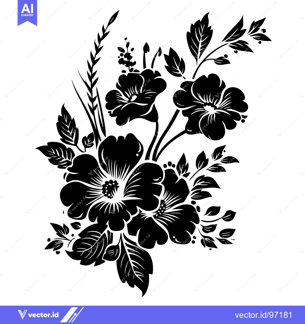 Premium Vector dari Black and White Floral Bouquet Illustration