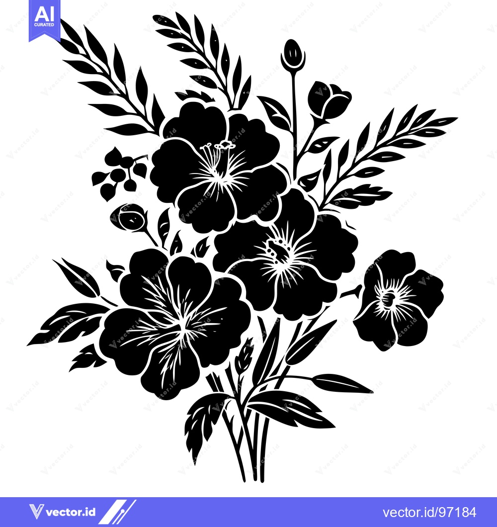 Premium Vector dari Black and White Floral Bouquet Silhouette
