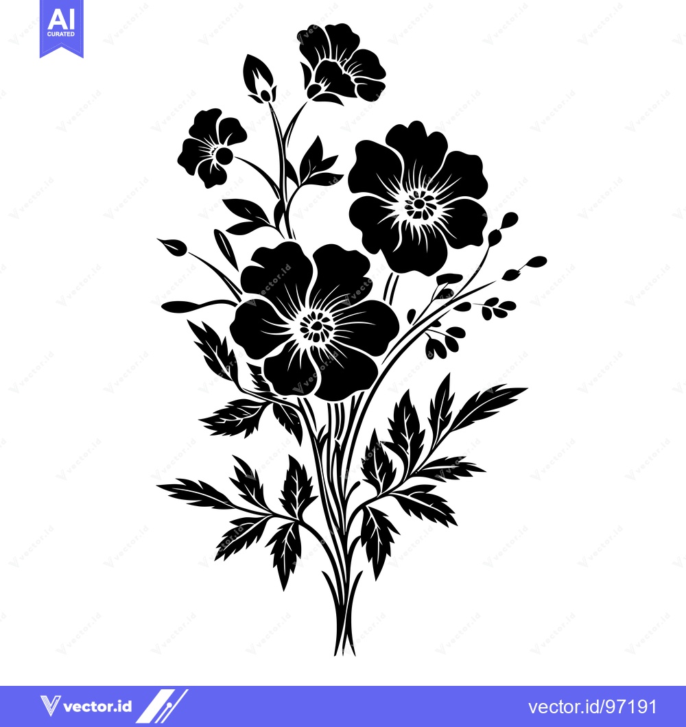 Premium Vector of Black and White Silhouette of a Bouquet of Flowers