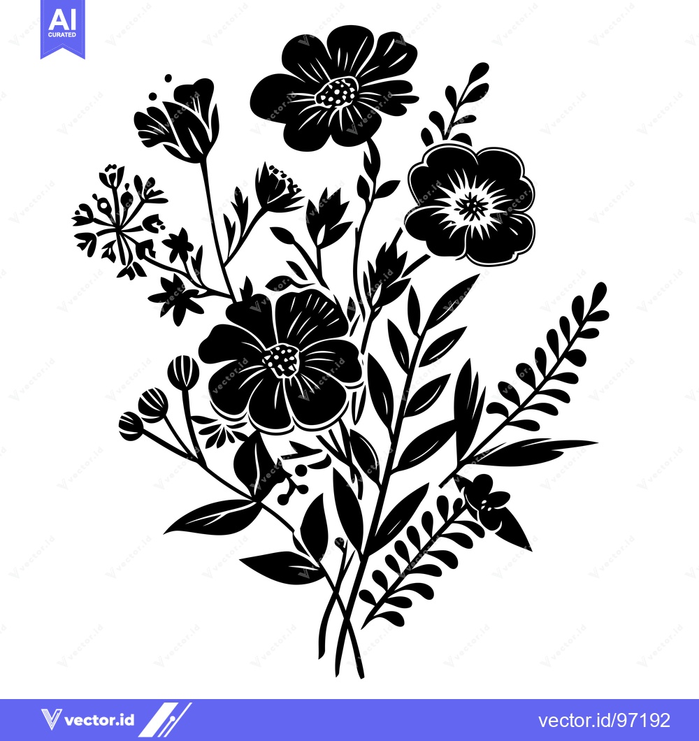 Premium Vector dari Black and White Silhouette of a Floral Bouquet