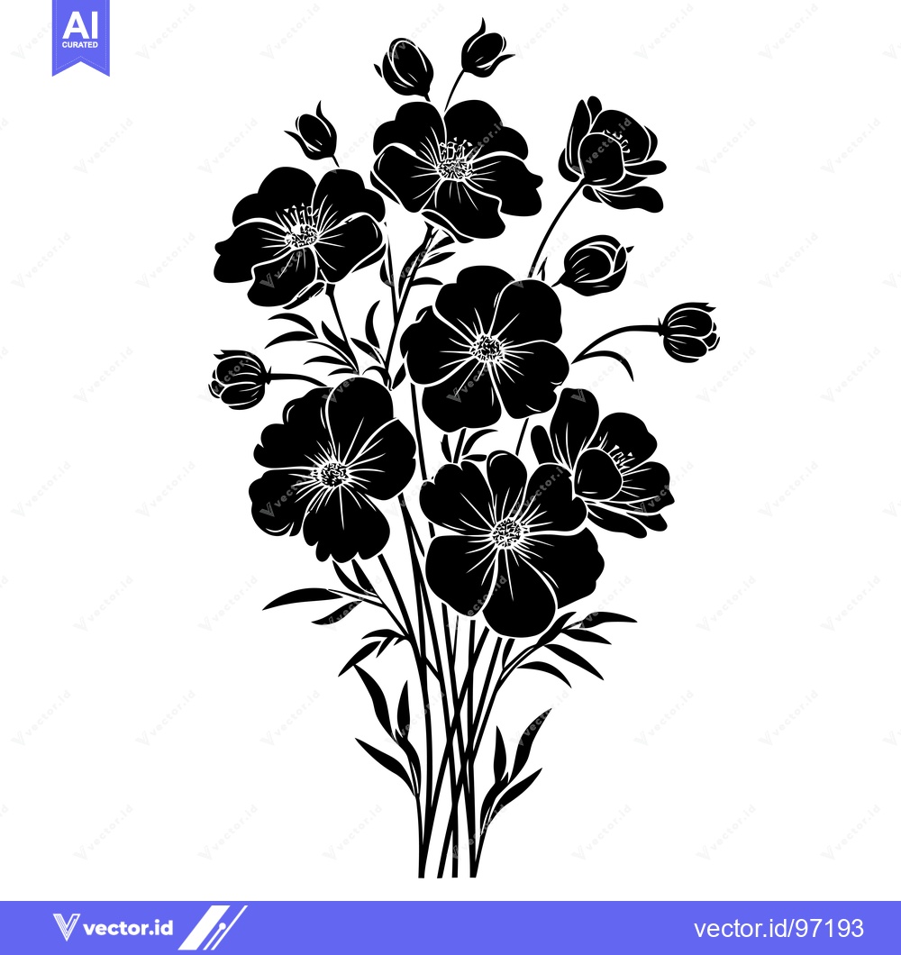 Premium Vector dari Black and White Silhouette of a Bouquet of Flowers