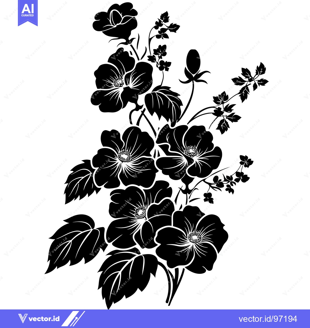Premium Vector dari A Black and White Silhouette of a Bouquet of Flowers