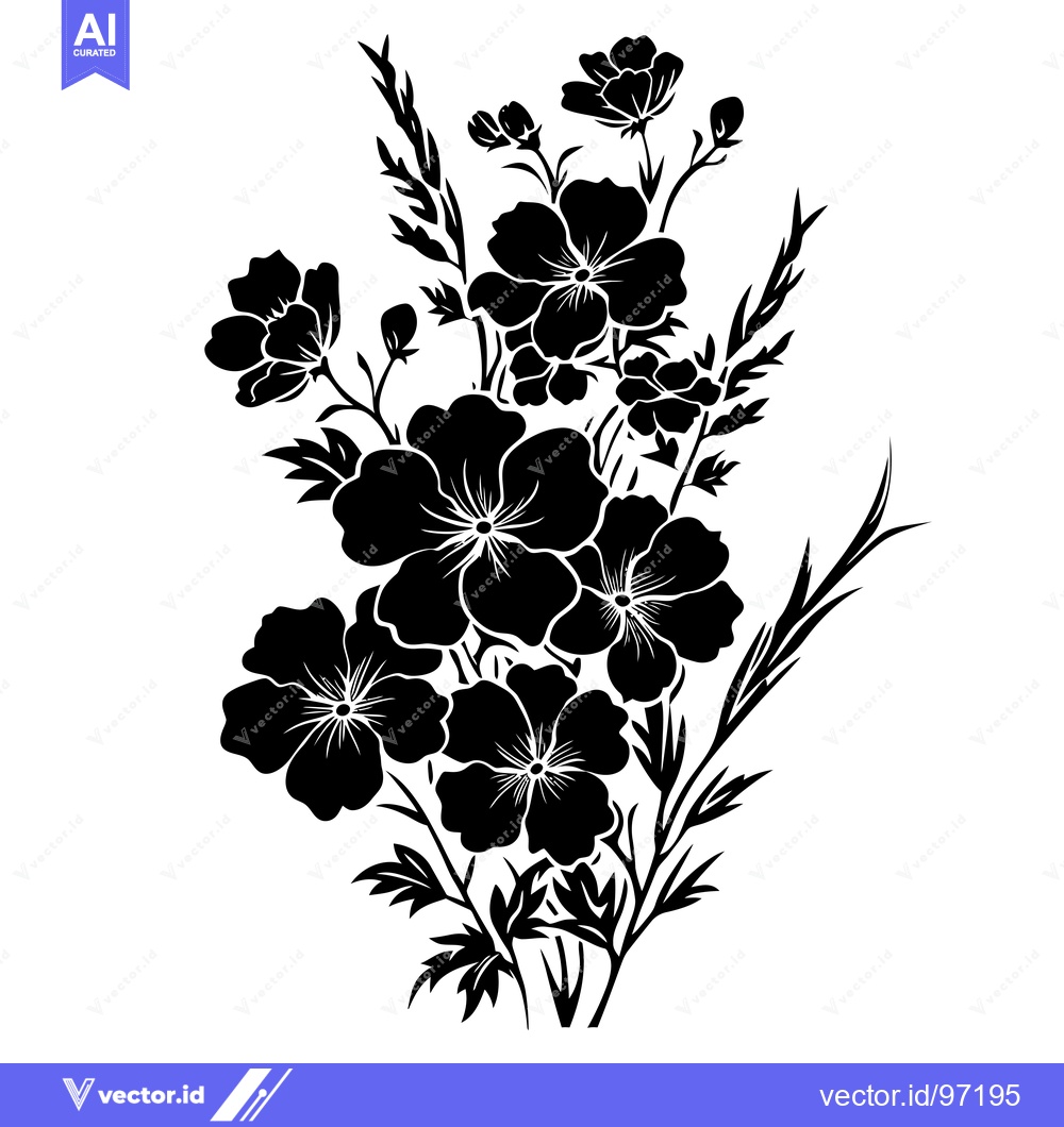 Premium Vector dari Black and White Silhouette of a Flower Bouquet